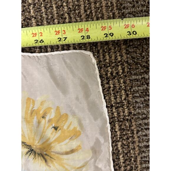 Floral Square Scarf Womens Large Beige Yellow Blue Sheer Head Neck Kerchief - Picture 4 of 6